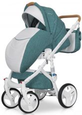 Детская коляска 2 в 1 Riko Brano Luxe 03 Malachit (белая кожа – бирюзовая ткань)